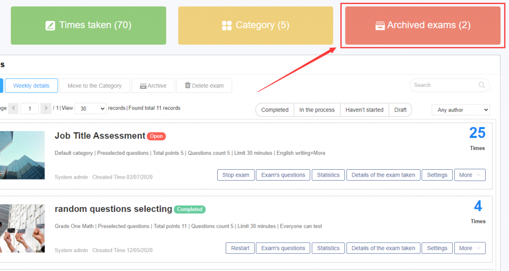 How To Archive Exams Online Exam Maker