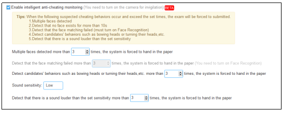 Intelligent anti-cheating function settings