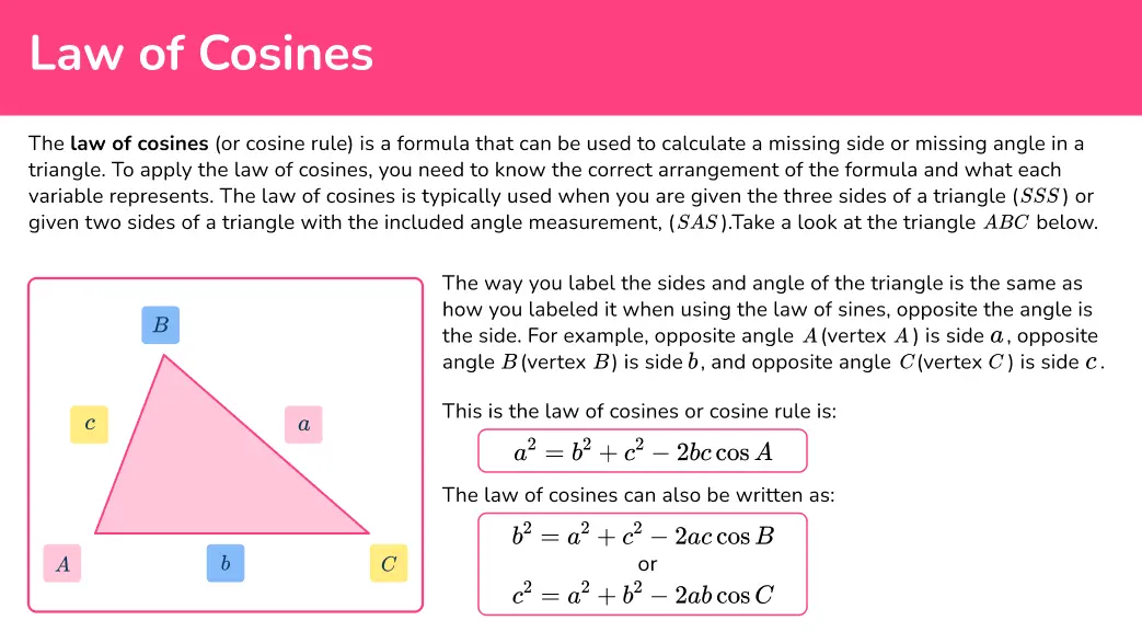 20 Law Of Cosines Quiz Questions and Answers